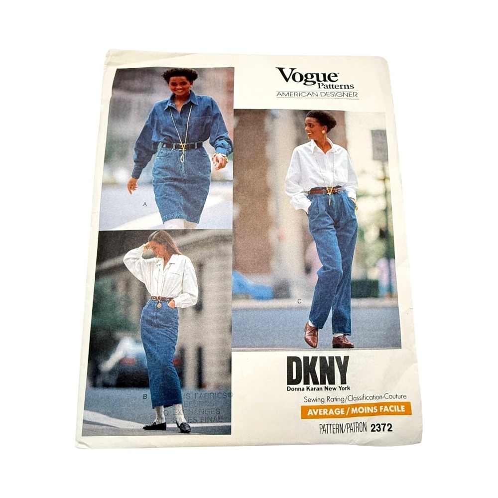 Vogue 2372 Sewing Pattern DKNY Designer Jean Skirt Pants Size 6-8-10 New Uncut